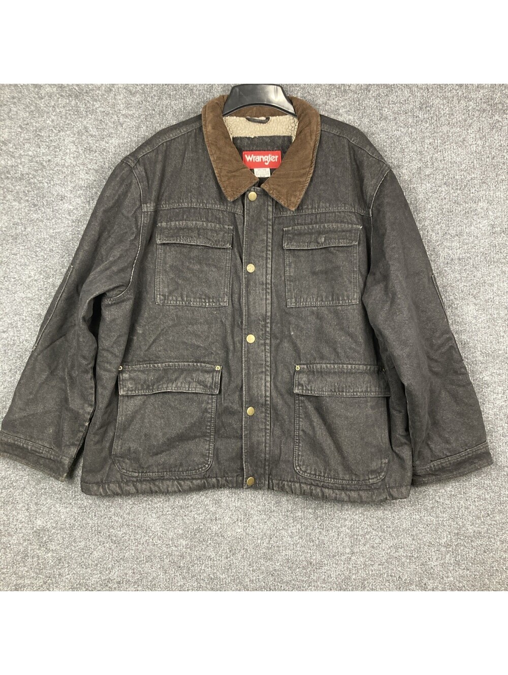Wrangler Mens Size 3XL Black Sherpa Lined Pockets Heavy Duty Denim Jacket Coat